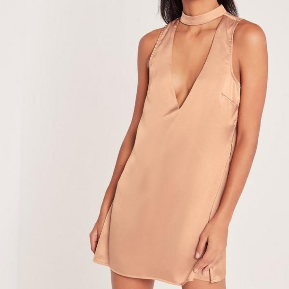 MISSGUIDED silk choker neck dress rose gold SIZE 2